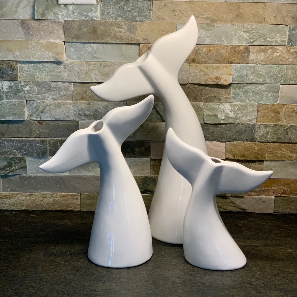 TWO’S COMPANY | Set of 3 | Coastal Whale Tail Vases